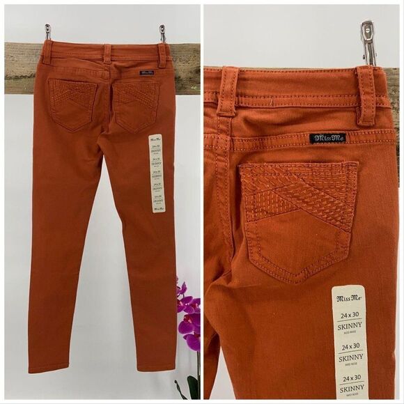 $100 Miss Me Autumn Orange skinny Jeans - Picture 7 of 12